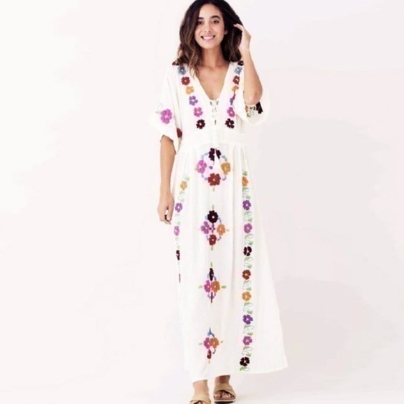 NWOT Blue Boheme Spring  Embroidered Boho Maxi Dress with Tassels - Picture 1 of 12